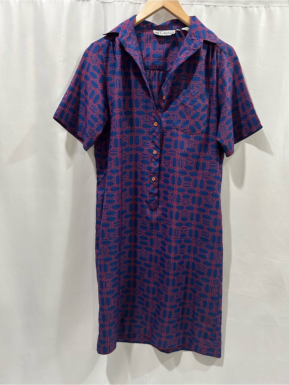 EUC Vintage Lanvin Silk Shirt Dress -Paris Street Map no stains tears or fading!